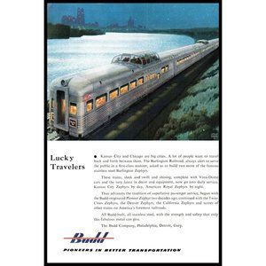 1953 Budd Transportation Burlington Railroad Vintage Print Ad Zephyr Wall Art